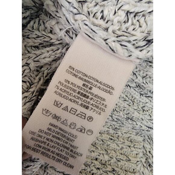 Free People Sweater Small Marled Ivory Combo Twisted Cable T-Neck Long Sleeves - Picture 11 of 12